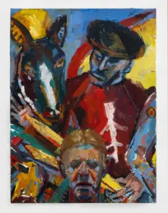 Susanna Coffey, Arnolfini Now and Then I, 2026, Oil on panel, 14 x 11 inches @Susanna Coffey painting